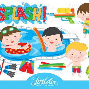 Boy pool party clipart - pool party clipart - summer clipart - 15013