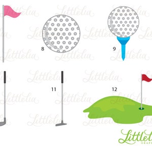 Puede incluir: Un conjunto de 12 im&aacute;genes de arte de clip con tem&aacute;tica de golf. Las im&aacute;genes incluyen una bola de golf, un palo de golf, una bandera de golf y un green de golf. Las im&aacute;genes son en blanco y negro y son perfectas para usar en scrapbooking digital, creaci&oacute;n de tarjetas y otros proyectos de manualidades.