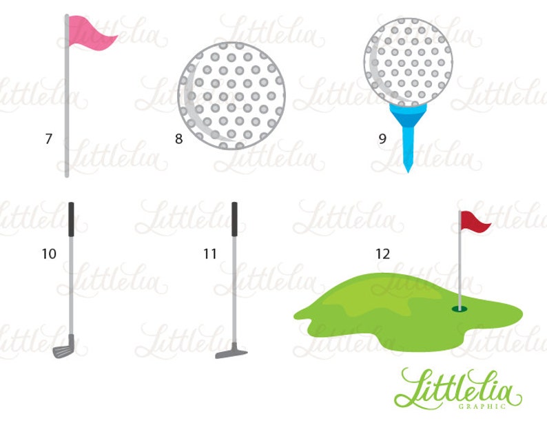 Puede incluir: Un conjunto de 12 im&aacute;genes de arte de clip con tem&aacute;tica de golf. Las im&aacute;genes incluyen una bola de golf, un palo de golf, una bandera de golf y un green de golf. Las im&aacute;genes son en blanco y negro y son perfectas para usar en scrapbooking digital, creaci&oacute;n de tarjetas y otros proyectos de manualidades.