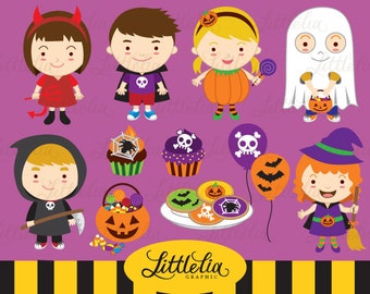 Trick or threat costume party clipart set/ digital download - 14023