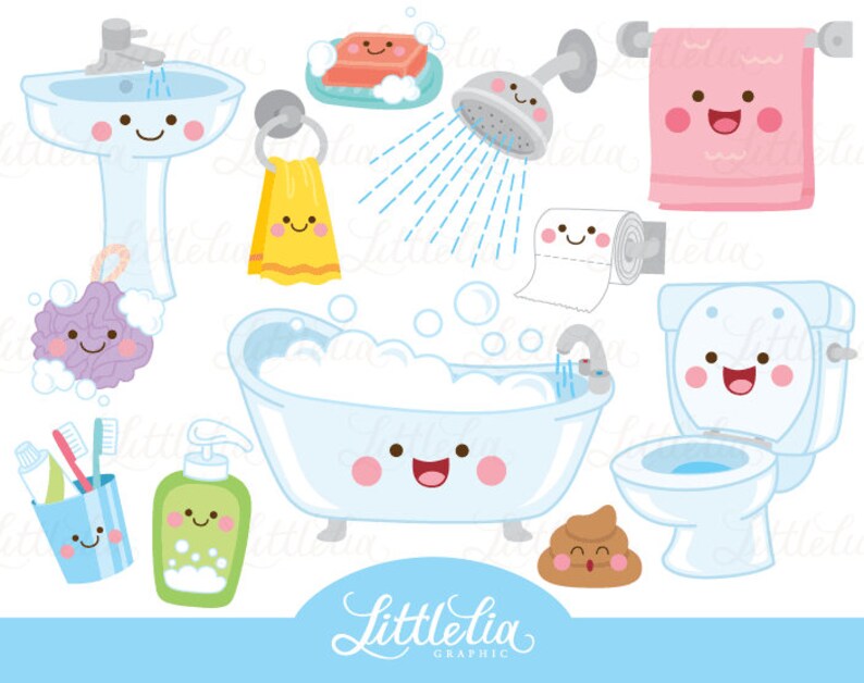 Bathroom Kawaii Clipart Bathroom Clipart 17049 - Etsy UK
