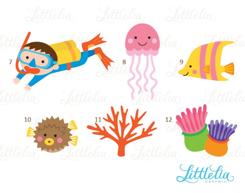 Undervattens clipart - Havsvän clipart - fisk clipart - delfin clipart 14038 bild 3