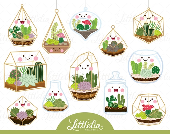 Terrarium kawaii clipart -plant clipart- indoor plant - 19004