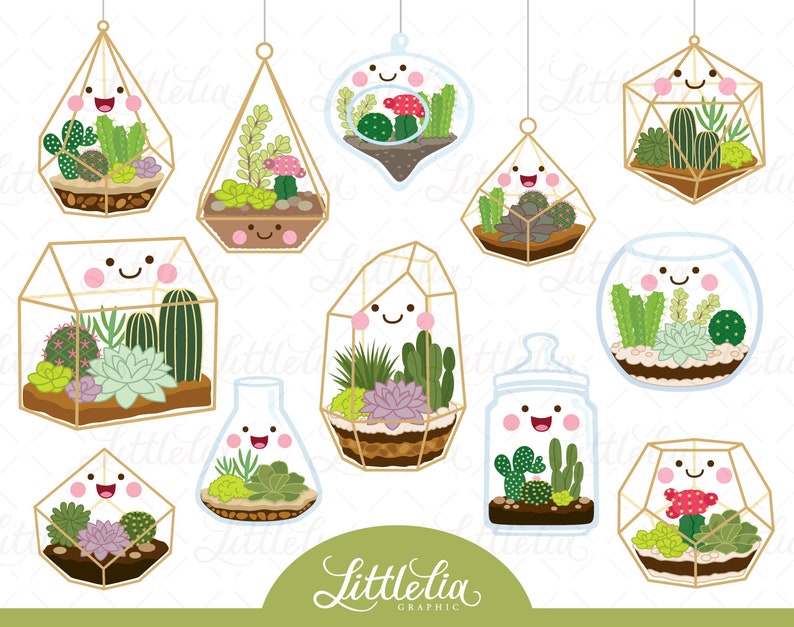 Terrarium kawaii clipart -plant clipart- indoor plant - 19004 image 1