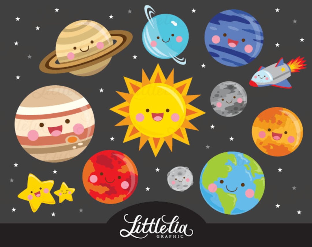 Solar System Kawaii Clipart - Space Clipart - 17007 - Etsy