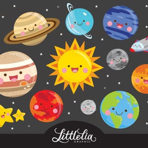 Solar system kawaii clipart - space clipart - 17007