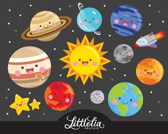 Solar system kawaii clipart - space clipart - 17007