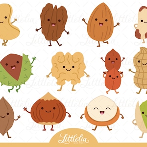Nüsse kawaii Clipart - Essen kawaii Clipart - 23004 (einschließlich schwarz-weiß Cliparts / Strichzeichnungen)