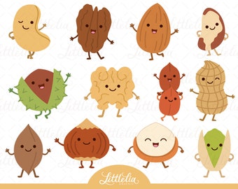 Nuts kawaii clipart - food kawaii clipart - 23004 (Including black and white clipart/ line art)