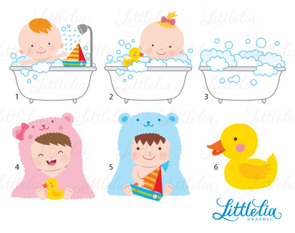 Baby Bubble Bath Clipart Baby Clipart 15089 Etsy UK