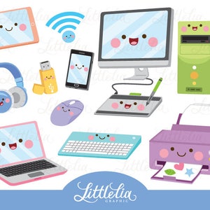 Technology kawaii clipart - computer clipart - 17047