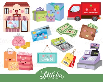 shopping kawaii - shopping clipart - 17008