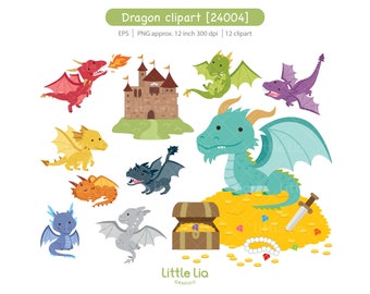 Dragon cute clipart - 24004 (Including black and white clipart/ line art)