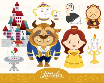 Princess clipart - Belle and Beast clipart set / instant download - 14018