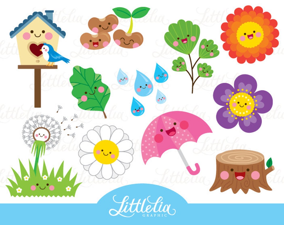 Spring Kawaii Clipart - Spring Clipart - 17003 - Etsy