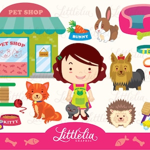 Girl&#39;s pet shop clipart set/ instant download - 14008