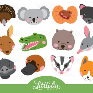 Australian animals head clipart - Aussie animal face clipart - 17013