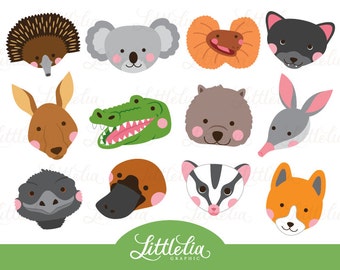 Australian animals head clipart - Aussie animal face clipart - 17013