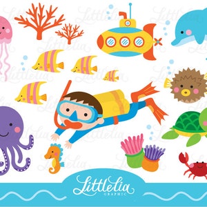 Undervattens clipart - Havsvän clipart - fisk clipart - delfin clipart 14038 bild 1
