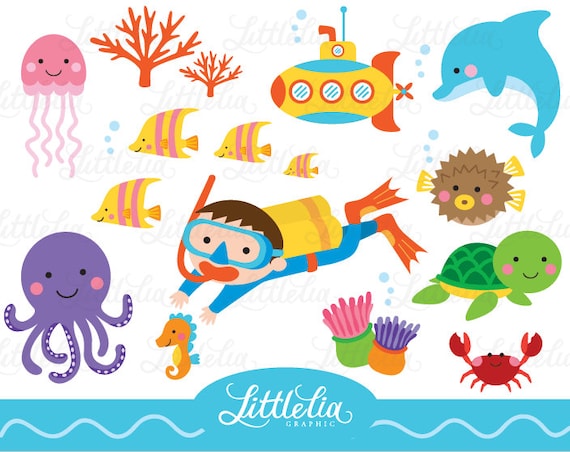 Underwater clipart - Sea friend clipart - fish clipart - dolphin clipart 14038