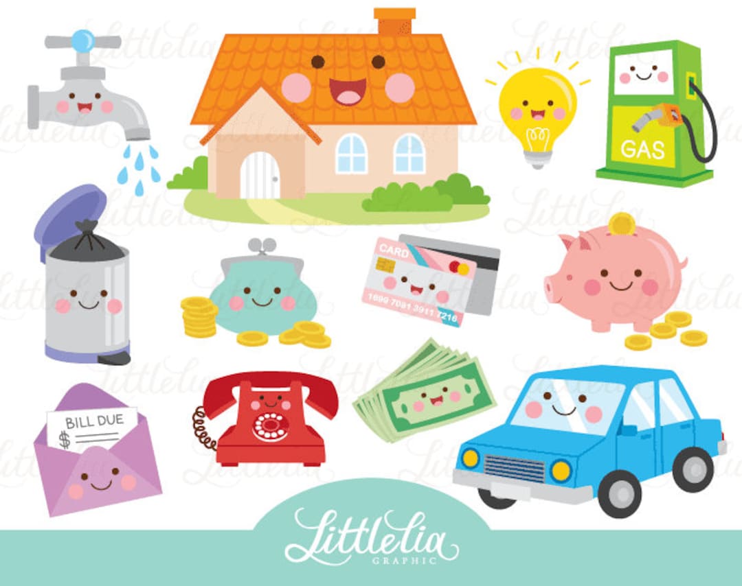 Bills Kawaii Clipart - House Clipart - 17047 - Etsy Finland, image size:1080x854