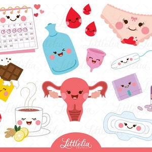Menstruation kawaii clipart - 22007 (Including black and white clipart/ line art)