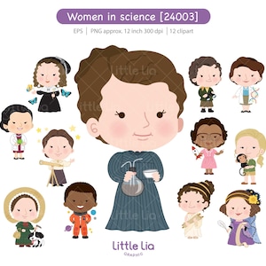 Imágenes prediseñadas de Mujeres en la ciencia - 24003 (Incluye imágenes prediseñadas/arte lineal en blanco y negro)