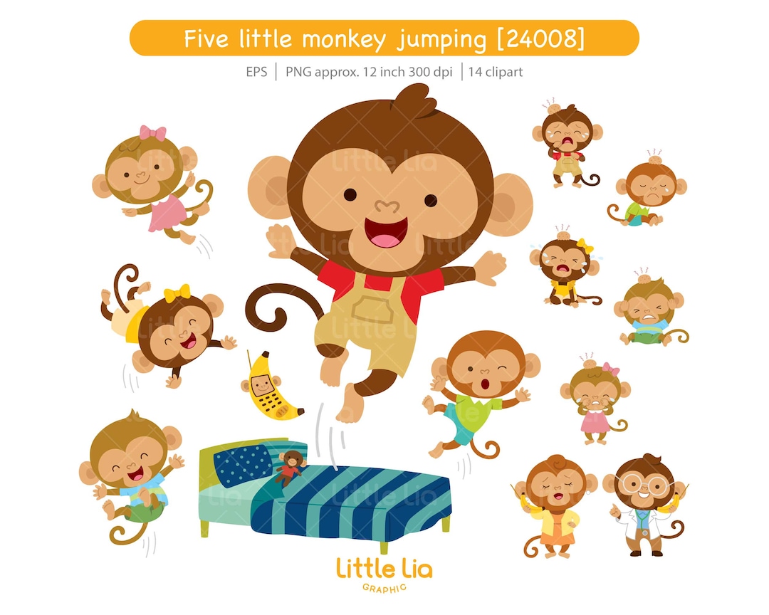 Five Little Monkey Jumping on the Bed Clipart 24008 (including