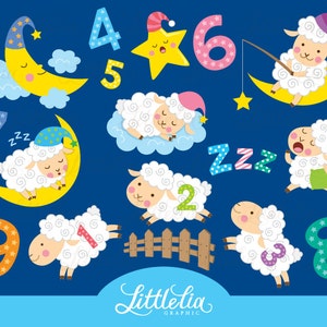 Counting sheep clipart - sleep clipart - baby clipart - 16040