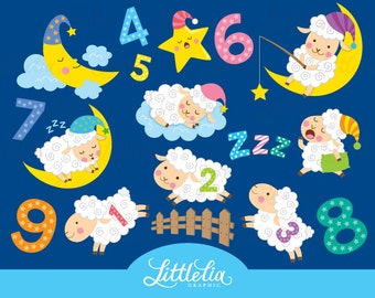 Counting sheep clipart - sleep clipart - baby clipart - 16040