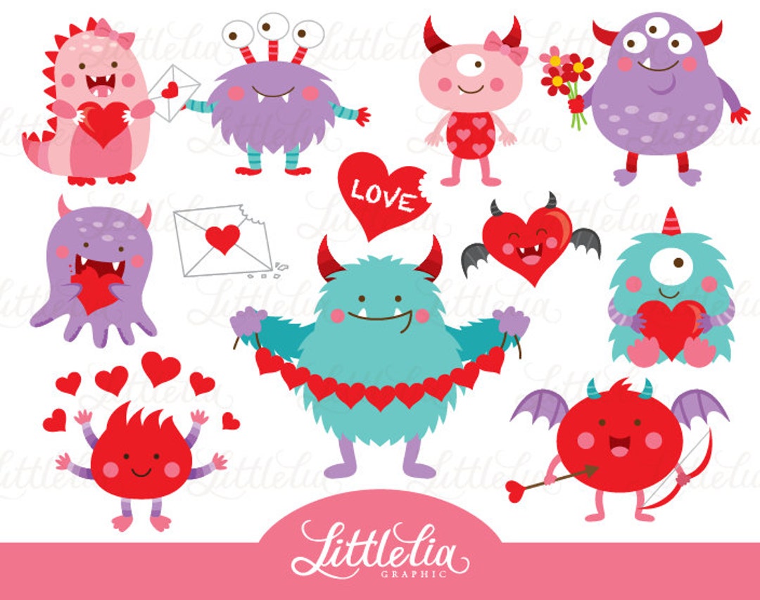 Valentine Monster Clipart Monster Love Clipart 15101 - Etsy