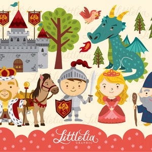 Knight and Princess castle cute clipart / instant download - 13012