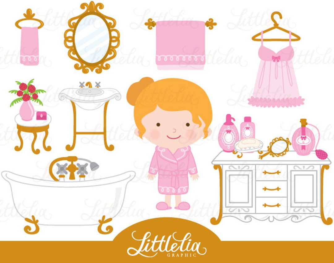 Vintage Bathroom Clipart - Girly Bathroom Clipart - 15037 - Etsy, image size:1080x851