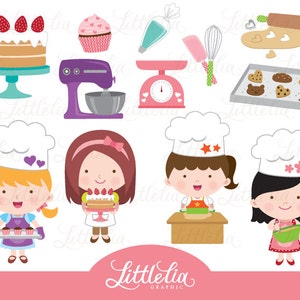 baking girl clipart - girls cooking clipart - 15106