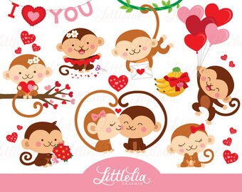 Monkey love clipart - valentine clipart - 16095