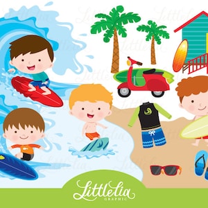 Surfer boy - beach clipart - 16023