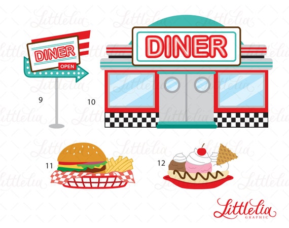 american style diner food clipart