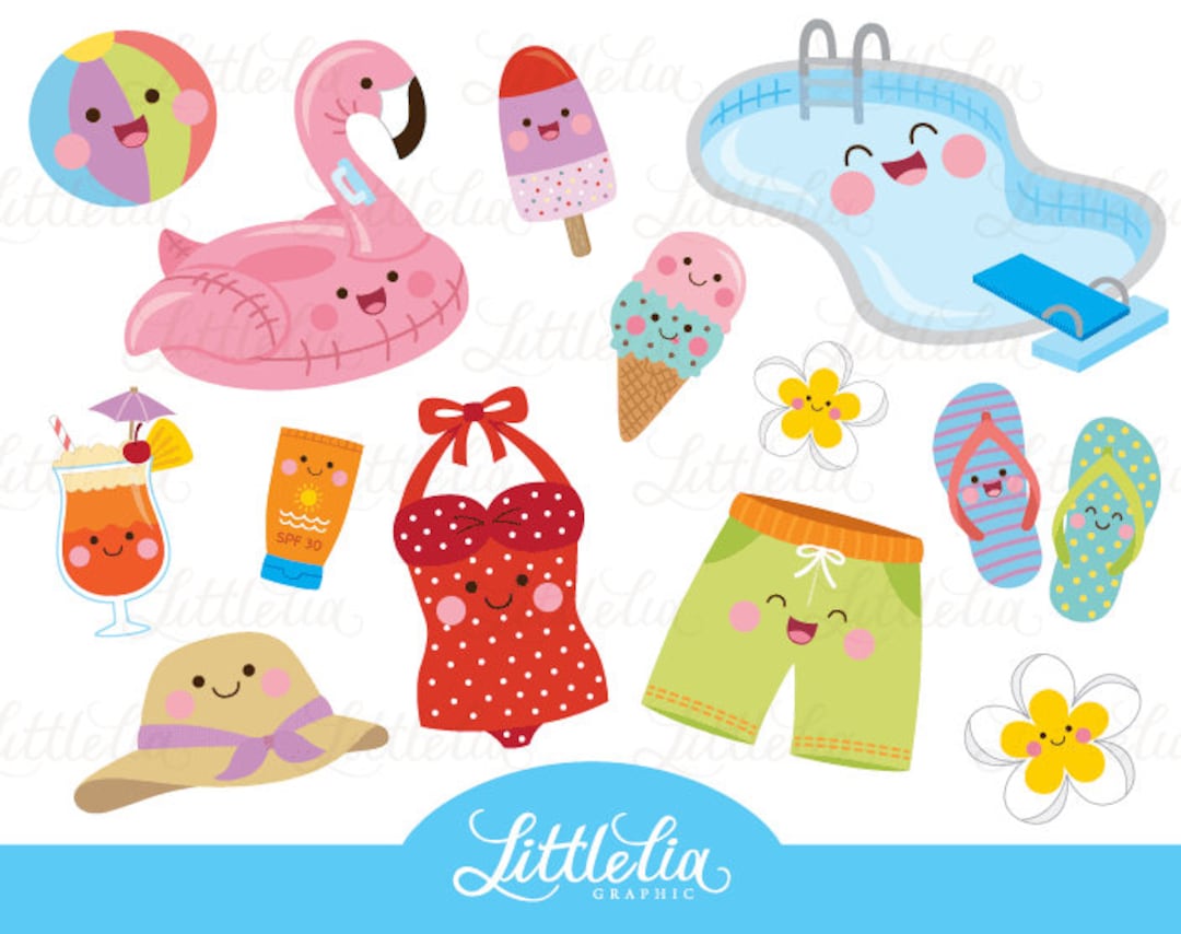 Pool Kawaii Clipart - Summer Clipart - 17023 - Etsy