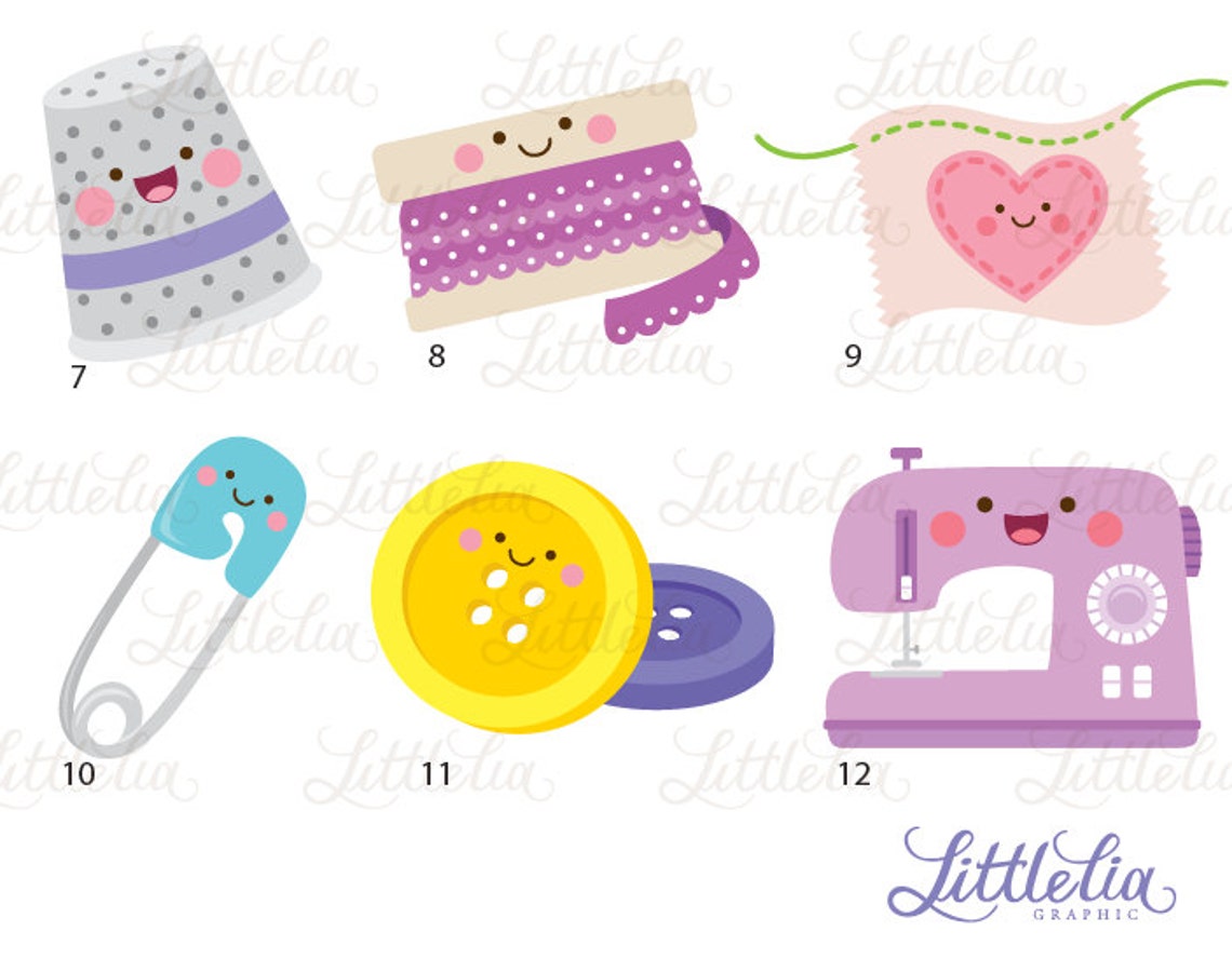 Sewing Kawaii Clipart Craft Kawaii Clipart 16067 - Etsy