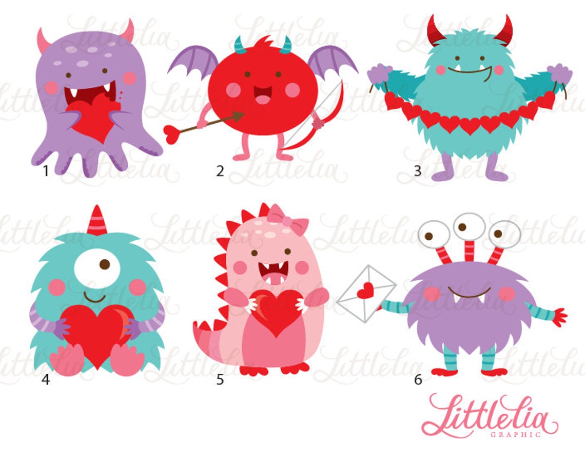Valentine Monster Clipart Monster Love Clipart 15101 Etsy