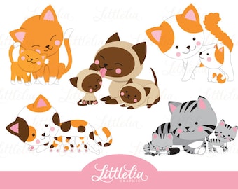 Cat mom and kitten - family clipart - 16054