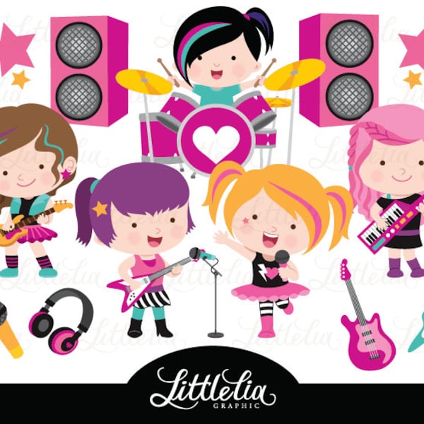 Rock star girls clipart - music clipart - 16098