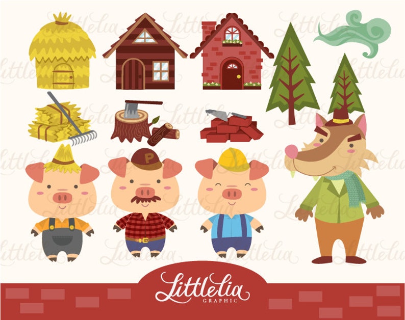 Three Little Pig Clipart set / instant download 13009 | Etsy