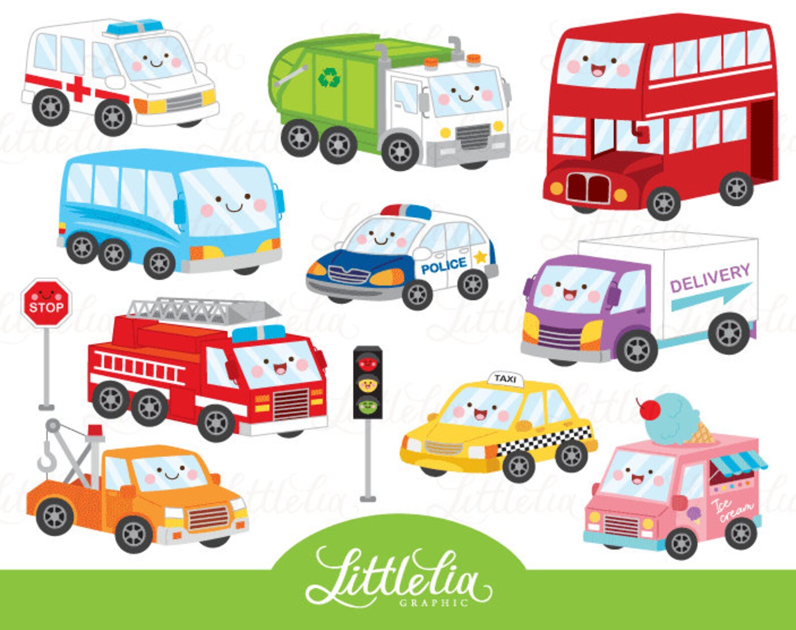 Land Vehicle Kawaii Public Vehicle Car Kawaii Clipart Etsy UK