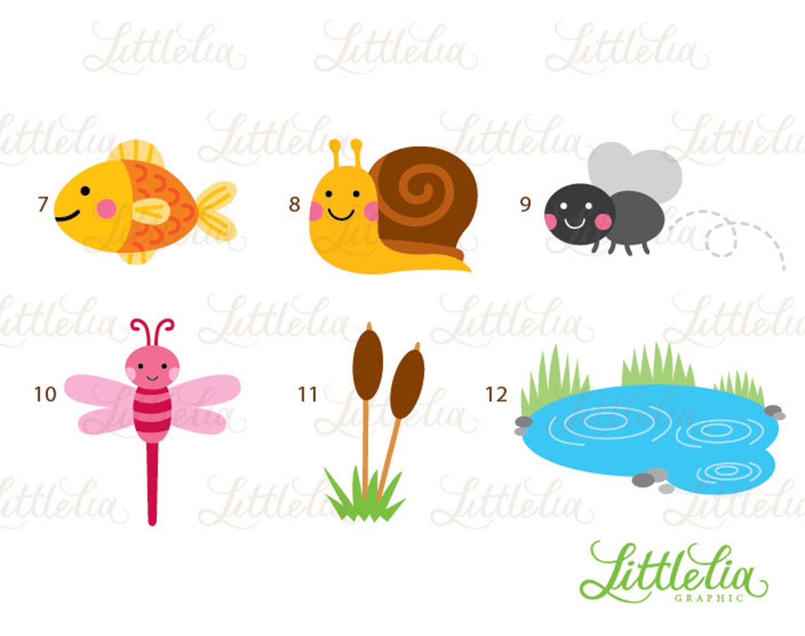 Pond Friend Clipart Frog and Turtle Clipart Pond Animal - Etsy