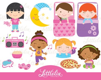 Sleepover clipart - Pajamas party clipart - Girl's party night - 15008