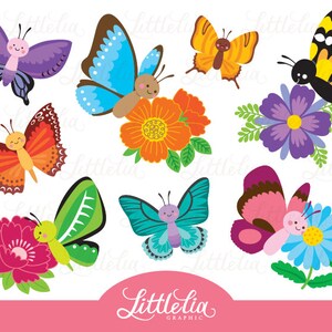 Butterfly clipart - flower clipart - 16042
