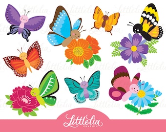 Butterfly clipart - flower clipart - 16042