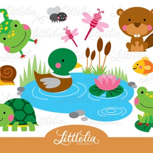 Pond Friend clipart - frog and turtle clipart - pond animal 15003