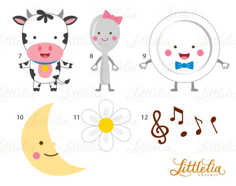 Hey Diddle Diddle Clipart - Nursery Rhymes Clipart - 15088 - Etsy